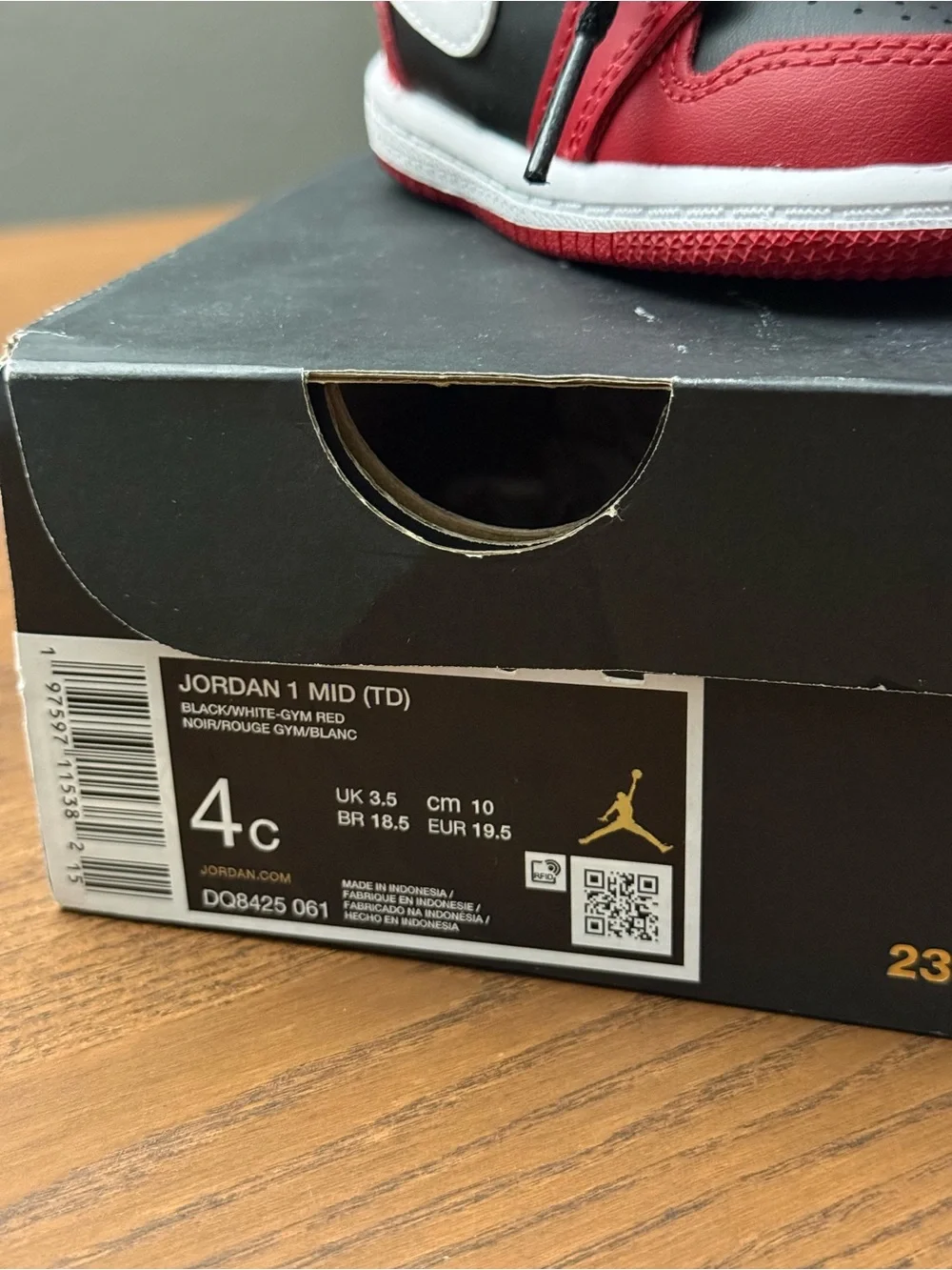 Jordan 1 Mid (TD) Black Gym Red White